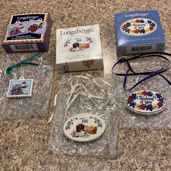 3 Longaberger Tie On Ceramic Accesories Thinking of You / Mail and Tea - Picture 1 of 13